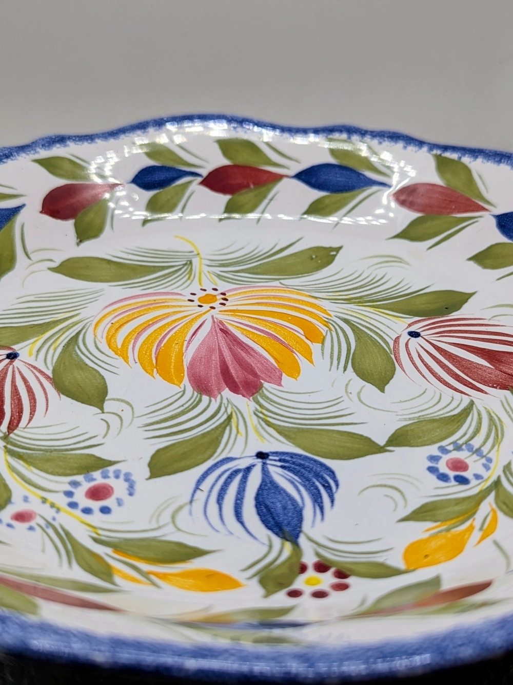 Hand-Painted Floral Ceramic Serving Bowl - Multicolor